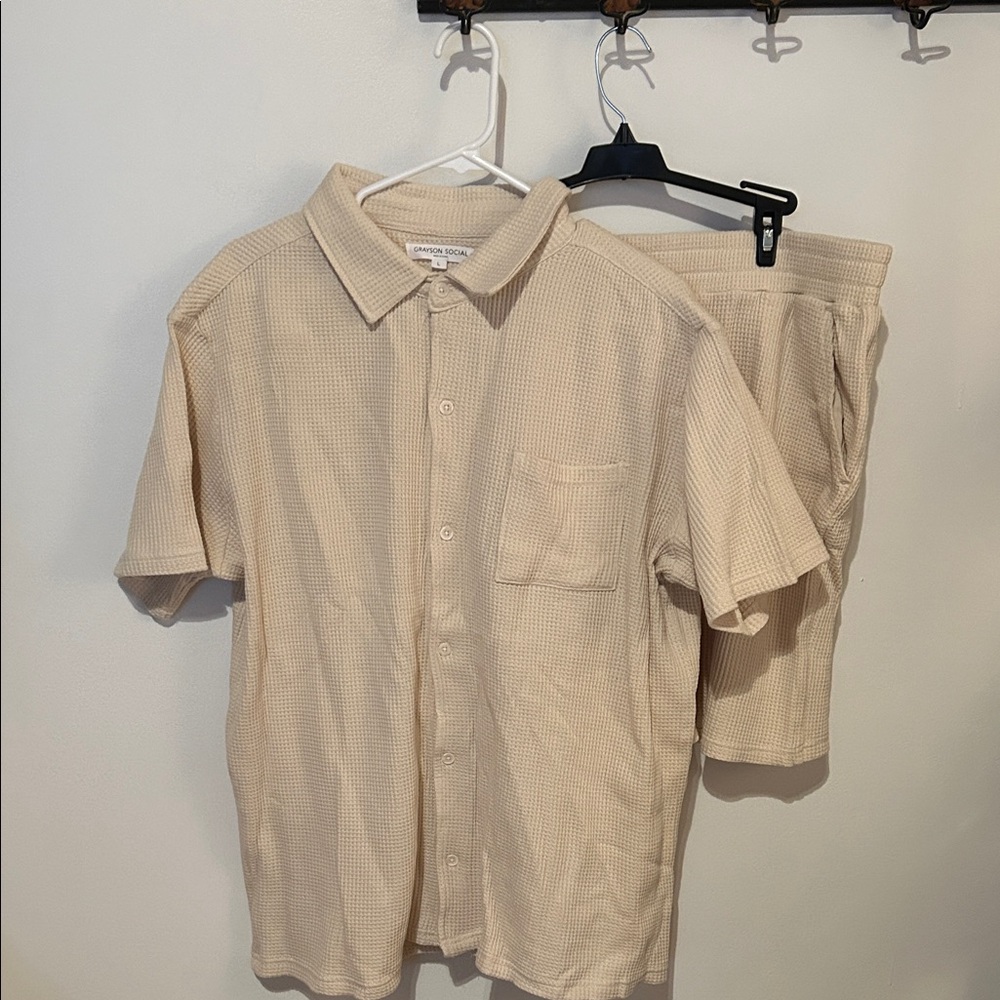 Women's Cream Short Sleeve Shirt and Pants Set